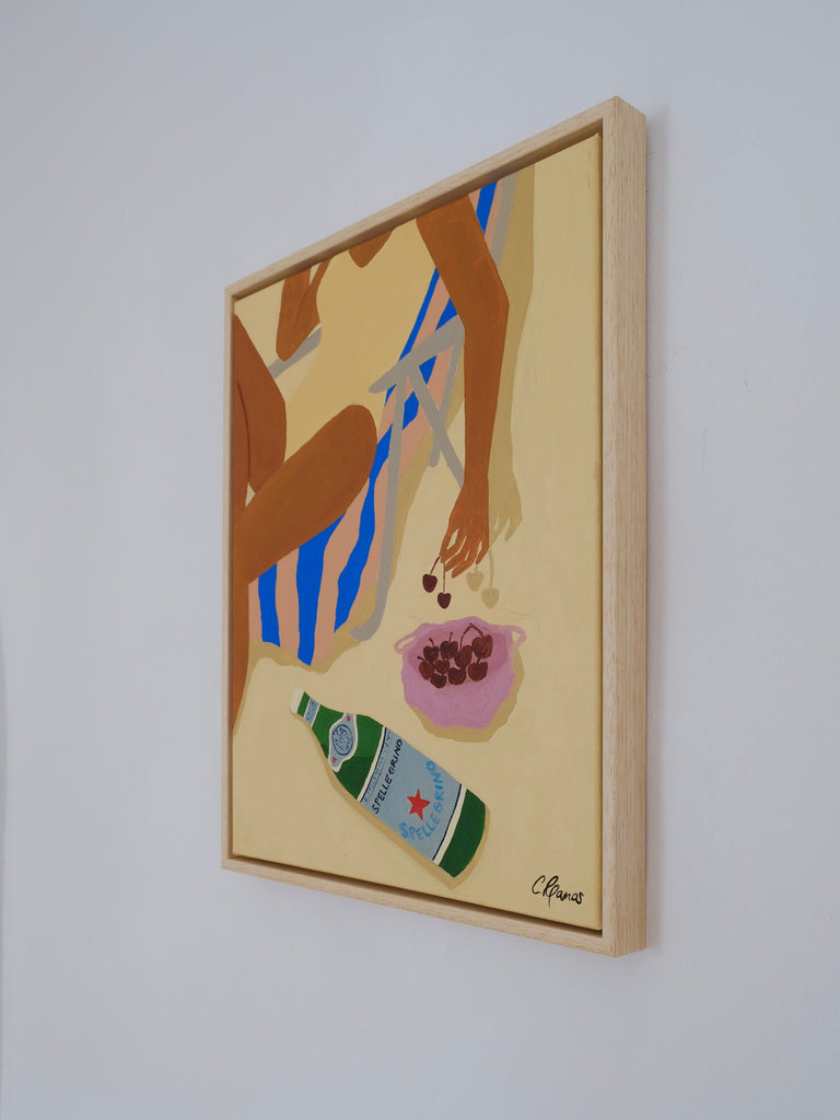 Carla Llanos Original Artwork  CHERRIES AT THE BEACH ORIGINAL PAINTING