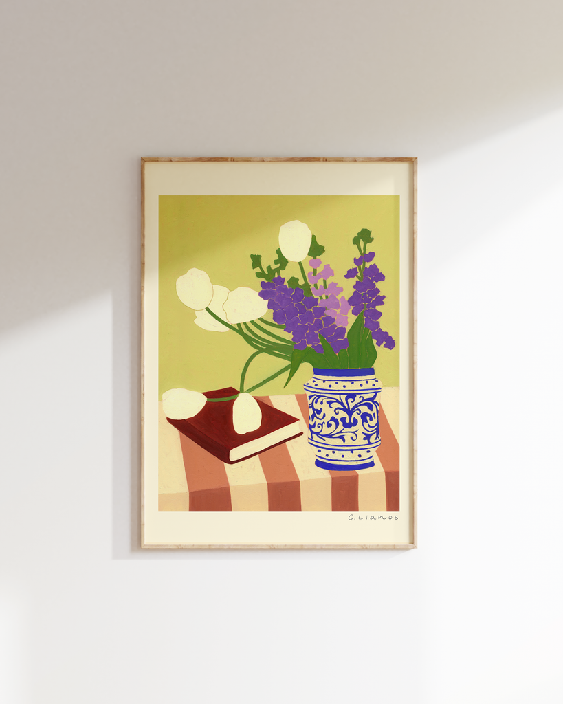 Carla Llanos Original Artwork  FLOWERS AND A BOOK