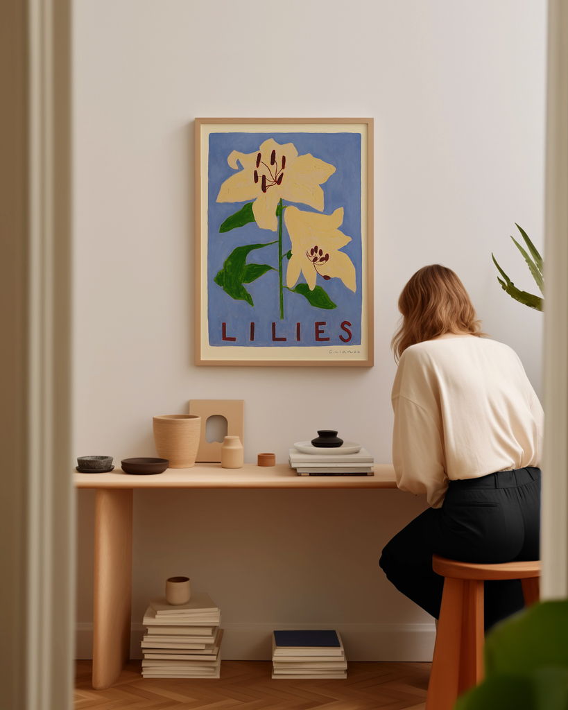 Carla Llanos Original Artwork  LILIES ON BLUE