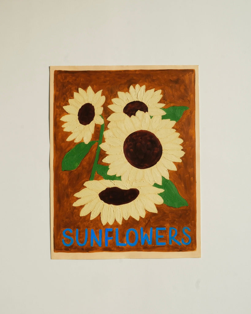 Carla Llanos Original Artwork  SUNFLOWERS ON BROWN ORIGINAL PAINTING